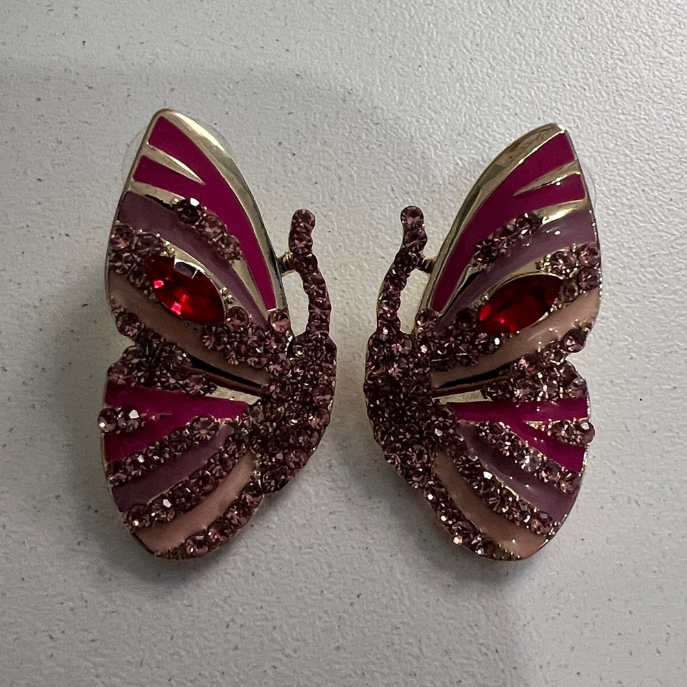 JTV Pink Butterfly Wing Crystal Stud Earrings - Women's Jewelry - Picture 6 of 6